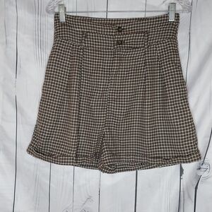 Cider Houndstooth Pleated High Waisted Shorts